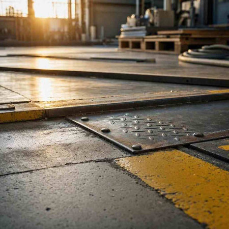 The surface of the asphalt with a pattern of yellow lines on the street.