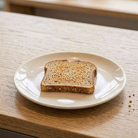 Sliced toast bread on a white plate on a wooden table