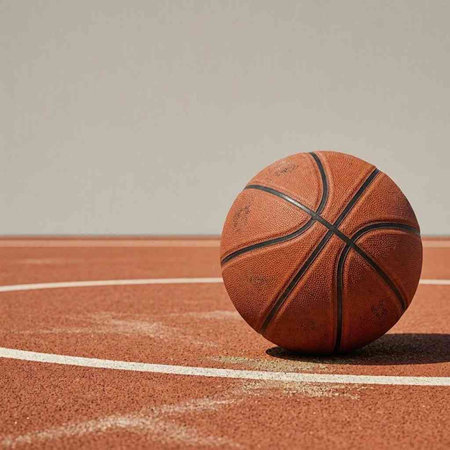 Basketball ball on the sports ground. 3d illustration. Copy space.