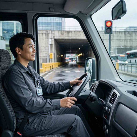 Portrait of a young Asian man driving a car in the city