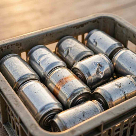 Used batteries in a metal box. Recycling of used batteries.
