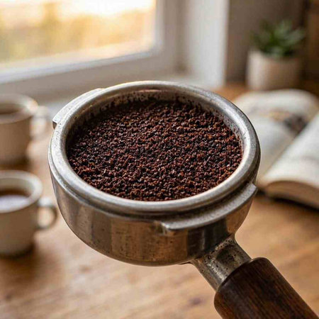 Coffee grinder with a cup of coffee on the table