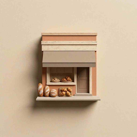 3d illustration of a bakery shelf with bread and croissants