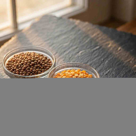 Bowls of lentils on a wooden table. Selective focus.