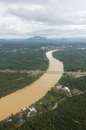Top view of the  irrigation and farm land の写真素材
