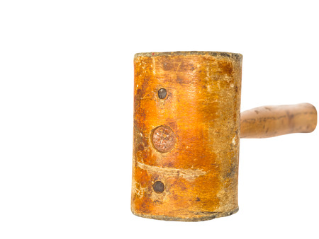 Leather hammer for shoemaker in his workshop repairing leather shoe on white background.の写真素材
