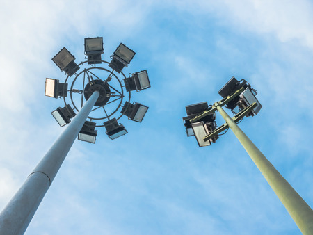Stadium Lights at a Live Sporting Event or Concert, low angle view.の写真素材