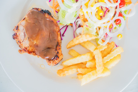 Steak with salad in the Restaurant.の写真素材
