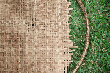 Asia style bamboo wall, bamboo pattern and grass  basketry handmade.の写真素材