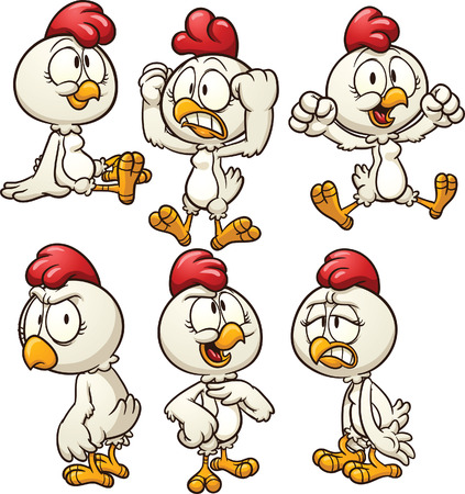 Cute cartoon hen in different poses  のイラスト素材