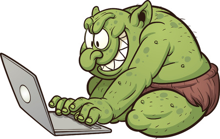Fat internet troll using a laptop  Vector clip art illustration with simple gradients  All in a single layer  のイラスト素材