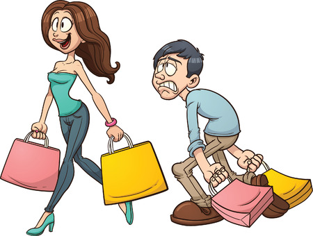 Cartoon couple shopping  Vector clip art illustration with simple gradients  Each character on a separate layer  のイラスト素材