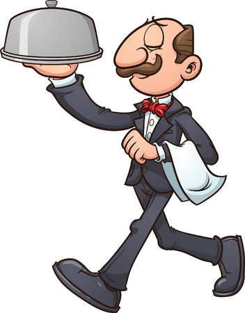 Cartoon waiter  Vector clip art illustration with simple gradients  All in a single layer のイラスト素材