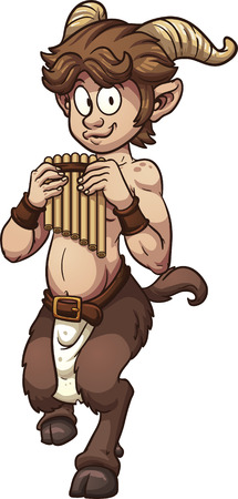 Cartoon satyr with pan flute  Vector clip art illustration with simple gradients のイラスト素材