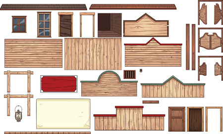 Old west town elements. Vector clip art illustration with simple gradients. Each element on a separate layer.のイラスト素材