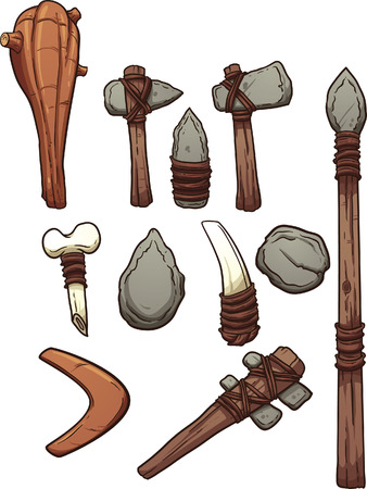 Prehistoric weapons. Vector clip art illustration with simple gradients. Each on a separate layer.のイラスト素材