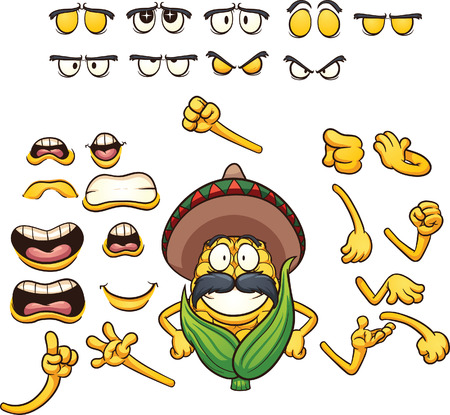 Mexican posable corn character ready for animation. Vector clip art illustration with simple gradients. Each element on a separate layer.のイラスト素材