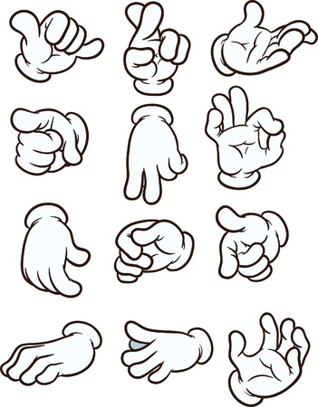 Cartoon hands making different gestures. Vector clip art illustration. Each on a separate layer.のイラスト素材