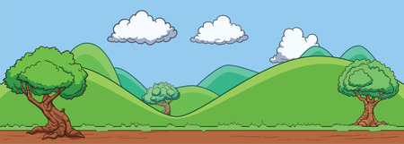 Seamless background of a landscape with hills and trees. Vector illustration. All in a single layer.のイラスト素材