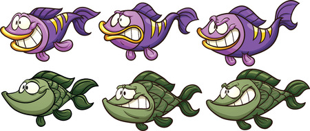 Cartoon fish with different emotions. Vector clip art illustration with simple gradients. Each on a separate layer.のイラスト素材
