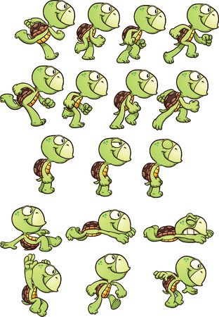 Cartoon turtle sprites ready for animation. Vector clip art illustration with simple gradients. Each element on a separate layer.のイラスト素材