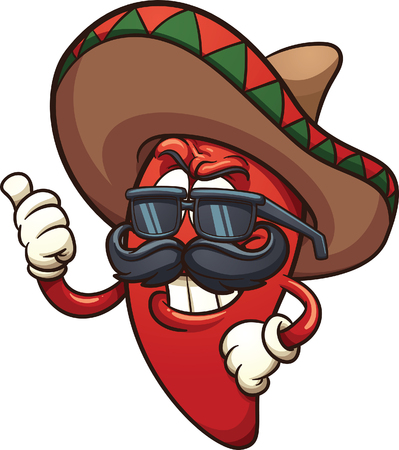 Cool Mexican chili pepper. Vector clip art illustration with simple gradients. Character and shades on separate layers.のイラスト素材