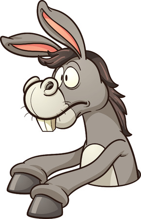 Donkey stuck in a hole. Vector clip art illustration with simple gradients. All in a single layer.のイラスト素材