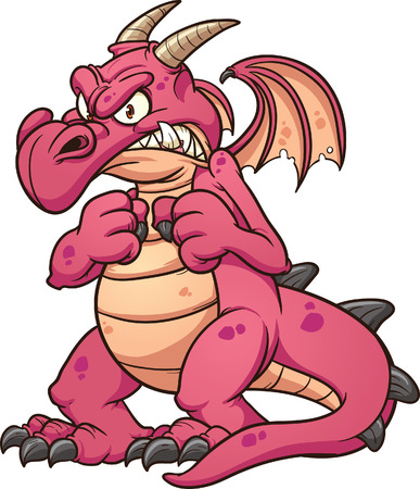Angry cartoon red dragon. Vector clip art illustration with simple gradients. All in a single layer.のイラスト素材
