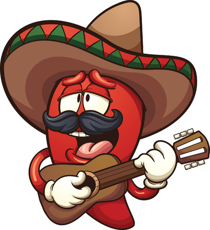 Mexican chili pepper singing with a guitar.のイラスト素材