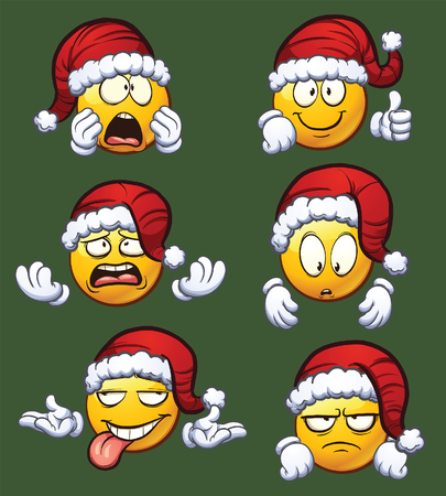 Yellow Christmas emoticons. Vector clip art illustration with simple gradients. Each on a separate layer.のイラスト素材