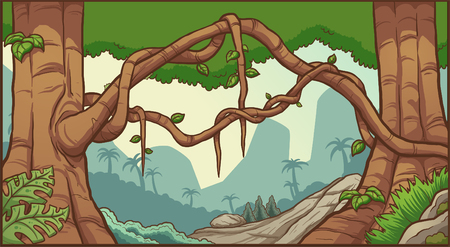 Cartoon jungle background. Vector clip art illustration with simple gradients. Layers are separate.のイラスト素材