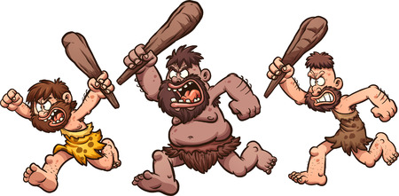 Angry running cavemen. Vector clip art illustration with simple gradients. Each on a separate layer.のイラスト素材