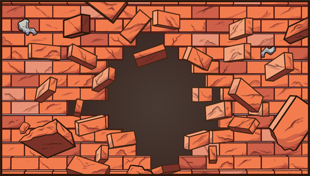 Broken brick wall. Vector clip art illustration with simple gradients. Some elements on separate layers.のイラスト素材