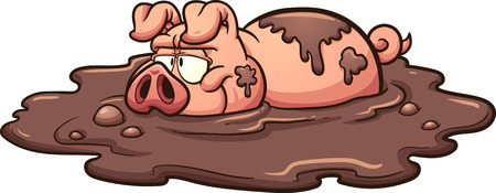 Pig bathing in mud. Vector clip art illustration with simple gradients. Pig and mud on separate layers.のイラスト素材