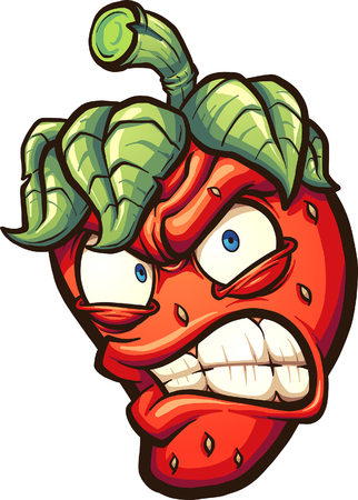 Angry cartoon strawberry. Vector clip art illustration with simple gradients.のイラスト素材