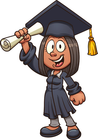 Cartoon graduate girl. Vector clip art illustration with simple gradients. All in a single layer.のイラスト素材
