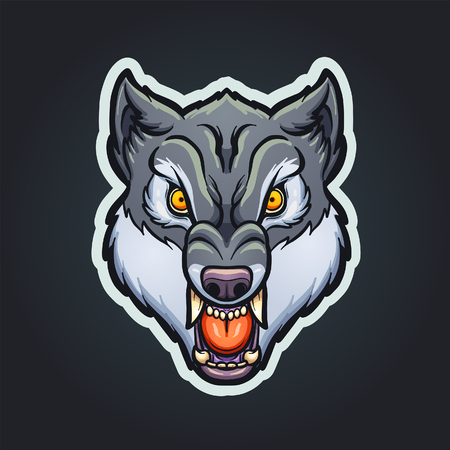 Cartoon wolf mascot. Vector clip art illustration with simple gradients. Wolf, stroke and background on separate layers.のイラスト素材