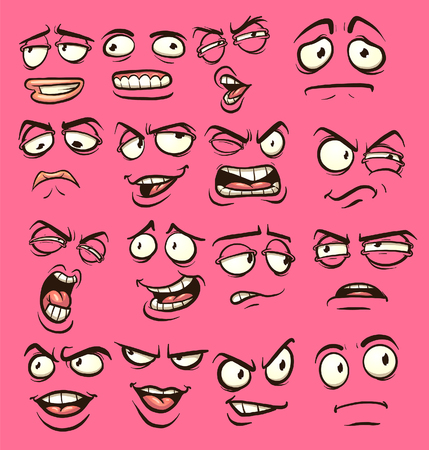 Cartoon faces with different expressions. Vector clip art illustration with simple gradients. Each on a separate layer.のイラスト素材
