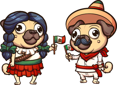 Vectro clip art of pugs in Mexican Revolution clothesのイラスト素材