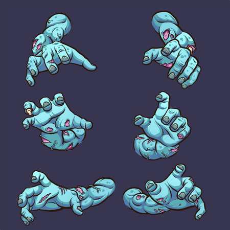 Cartoon zombie arms reaching at viewer. Vector clip art illustration with simple gradients. Each on a separate layer.のイラスト素材
