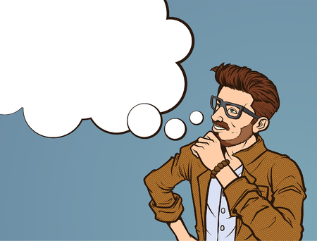 Retro pop art illustration of a hipster millennial thinkingのイラスト素材