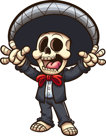 Happy Mexican skeleton mariachi.のイラスト素材