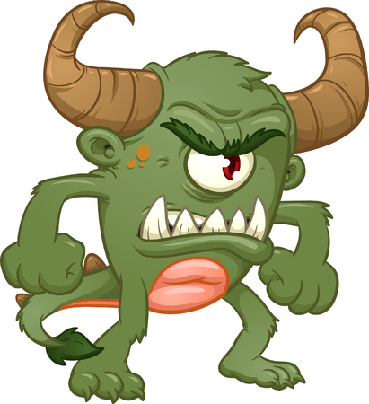 Green angry monster. Vector clip art illustration with simple gradients. All in a single layer.のイラスト素材