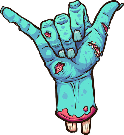 Severed zombie hand making the hang loose hand sign. Vector clip art illustration with simple gradients. All in a single  layer.のイラスト素材