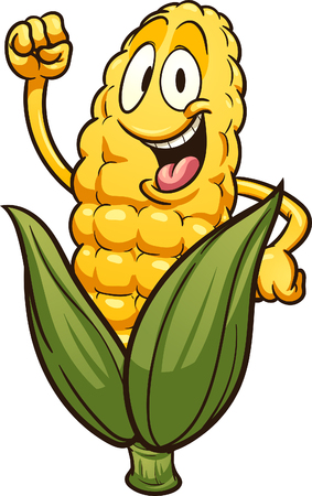 Happy cartoon corn. Vector clip art illustration with simple gradients. Leaves and corn on separate layers.のイラスト素材