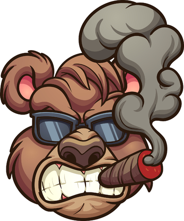 Angry smoking bear with sunglasses. Vector clip art illustration with simple gradients. All in a single layer.のイラスト素材