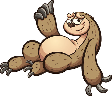 Cartoon sloth lying down with thumb up. Vector clip art illustration with simple gradients. All in a single layer.のイラスト素材