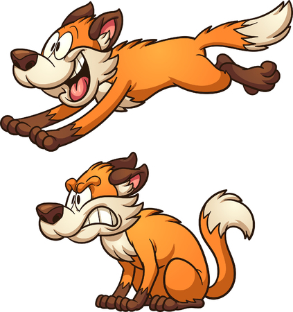 Running and sitting cartoon fox. Vector clip art illustration with simple gradients. Some elements on separate layers.のイラスト素材