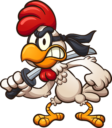 Cartoon ninja chicken with a sword. Vector clip art illustration with simple gradients. All in a single layer.のイラスト素材