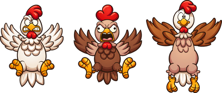 Flying cartoon chickens with separate wings.のイラスト素材